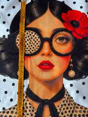 Panel mujer topitos flor roja